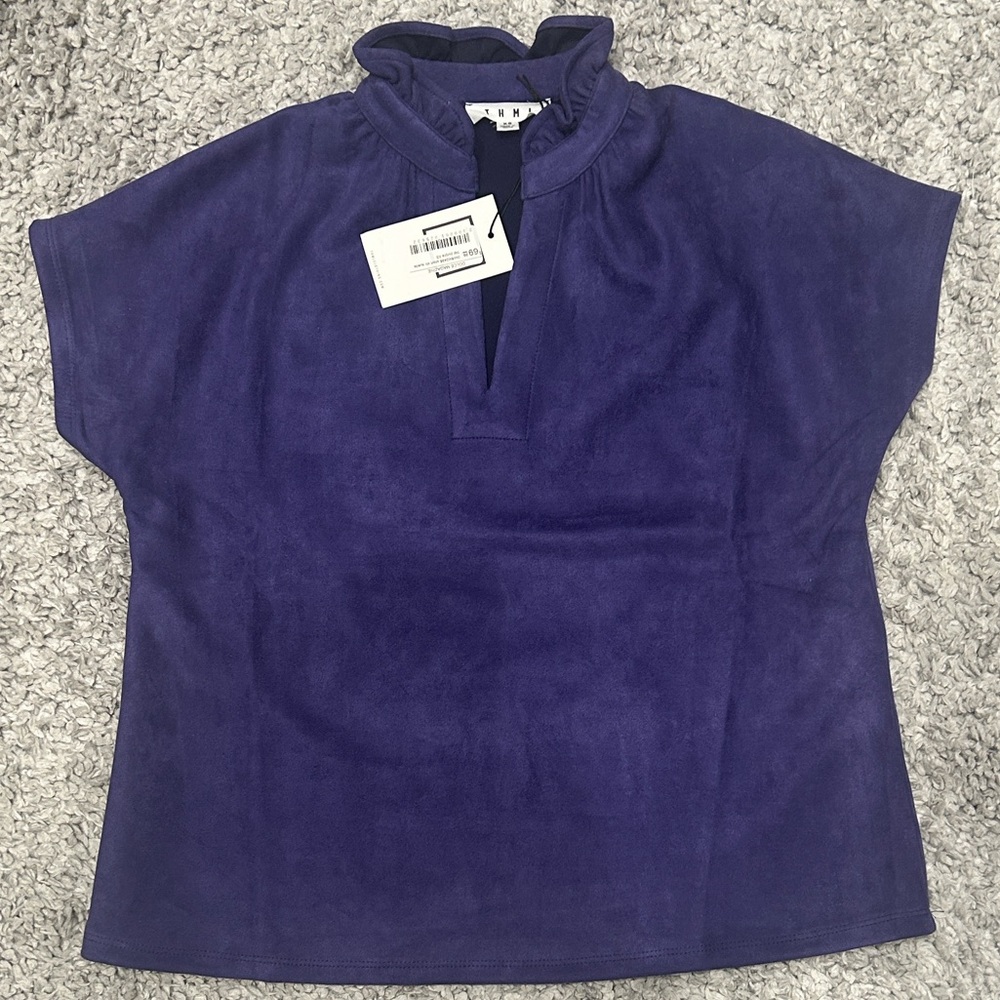 NWT THML Ruffled Neck Suede Purple Top